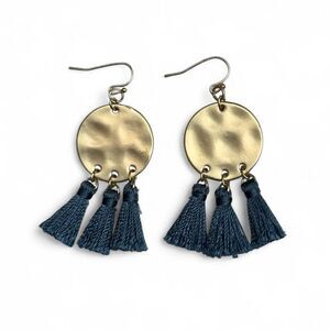 Gold and Blue Tassel Earrings